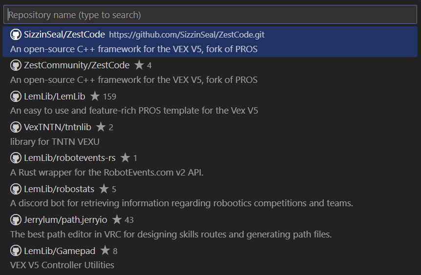 VSC repo selection